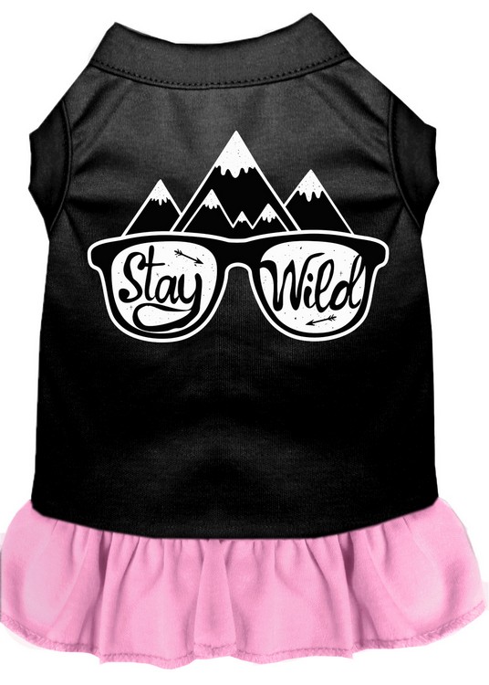 Stay Wild Screen Print Dog Dress Black with Light Pink Lg